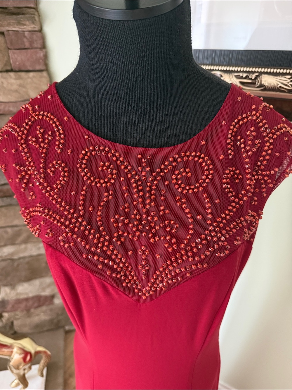 Cachet Red Beaded Y2K Formal Prom Maxi Dress, Size 6 - Picture 2 of 4